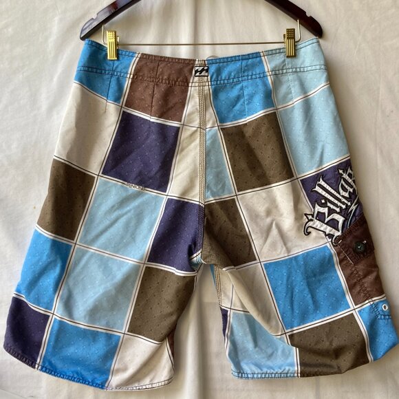 Billabong Swim Trunks Mens Size 34 Color Block Plaid Board Shorts Bathing Suit - Picture 10 of 16